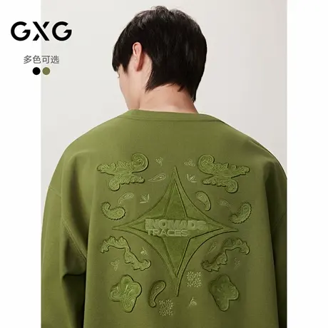 GXG男装 圆领卫衣背后大图案双色长袖内搭上衣 2025秋季新品图片