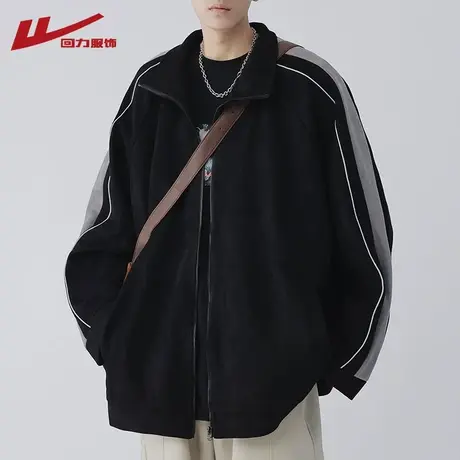 回力麂皮绒重磅外套男秋冬季2024新款潮牌高街男生棒球服工装夹克商品大图