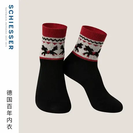 舒雅25年秋冬新品男女同款3A抗菌含绵羊毛新年鸿运马年红品中筒袜商品大图