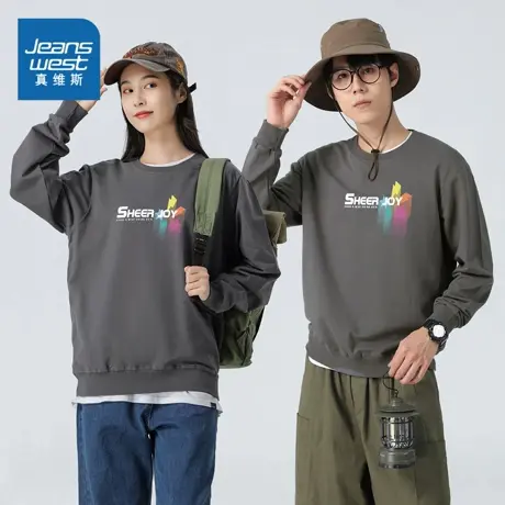 LE真维斯男女装套头圆领印花长袖卫衣2025春季新款衣服情侣上衣商品大图