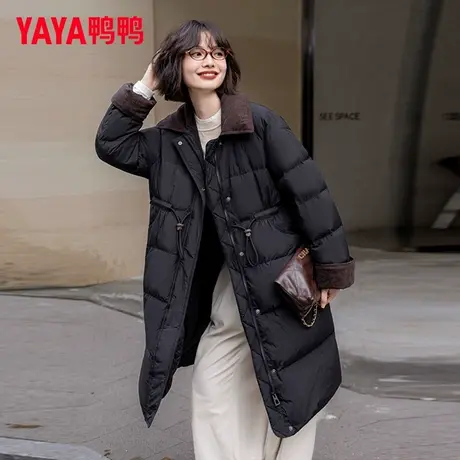 鸭鸭中长款过膝羽绒服女2025冬季新款时尚立领加厚保暖宽松外套YZ商品大图