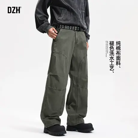 男士军绿色纯棉工装裤男美式弯刀裤男款秋季长裤子直筒宽松伐木裤商品大图