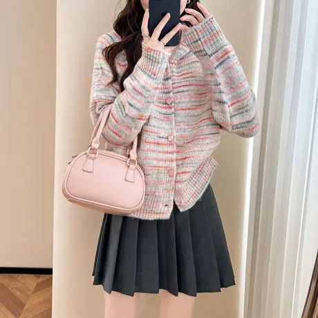 唐狮秋冬毛衣女花纱纽扣连帽针织开衫外套高级感气质小个子潮tu商品大图