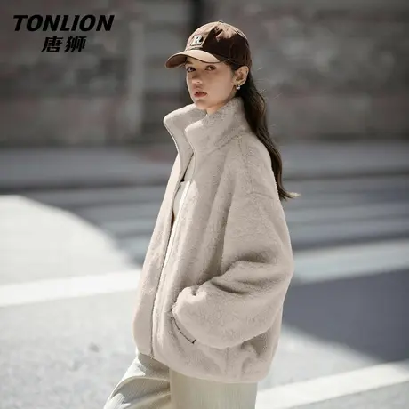 唐狮官方加绒外套女2026新款秋冬季女士加厚摇粒绒保暖立领开衫VB图片