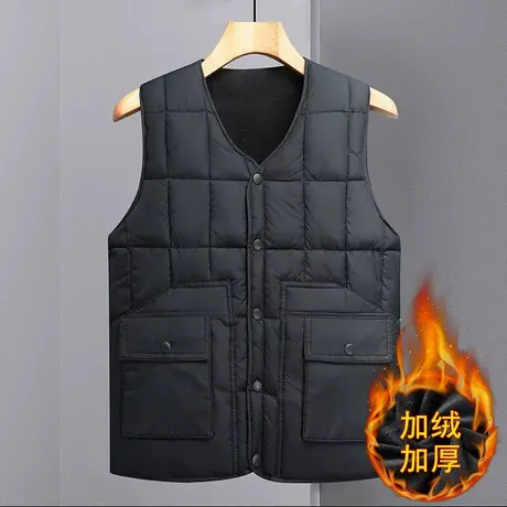 中老年人马甲男士加绒加厚冬季爸爸装羽绒背心爷爷保暖棉马夹坎肩商品大图
