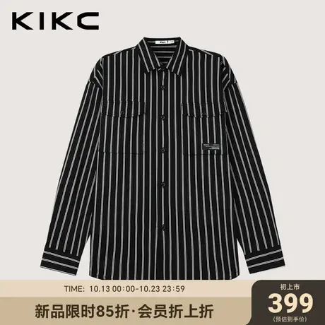 kikc衬衫男2023秋季新款商场同款黑白撞色日系复古潮流长袖衬衫图片