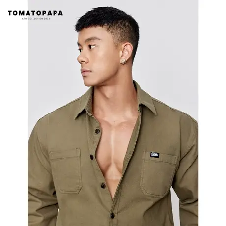 TOMATOPAPA秋季衬衫长袖工装风双口袋开衫内搭打底商务薄外套上衣图片