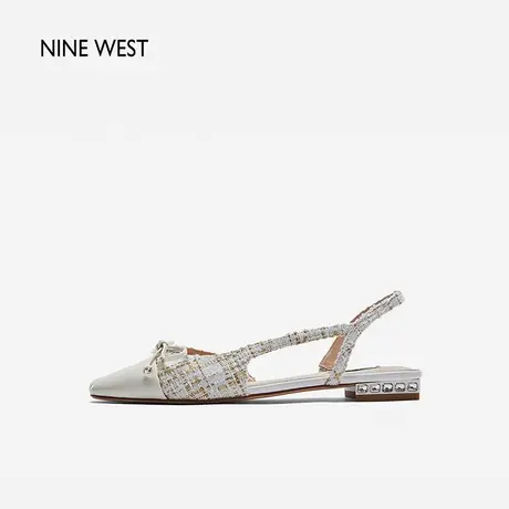 Nine West/玖熙法式凉鞋小香风夏季新款包头花呢浅口平底鞋女通勤图片