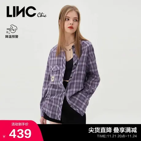 LINCCHIC金羽杰衬衫女新款学院感轻薄格纹衬衫防晒衫女S232SH271Y图片