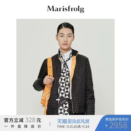 【飞行员夹克羽绒服】玛丝菲尔羽绒春季新白鹅绒立领菱格纹羽绒服图片