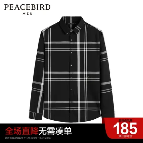 太平鸟男装奥莱 衬衫翻领格子商务衬衣商品大图