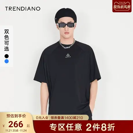 TRENDIANO官方潮牌男装秋季新款印花圆领休闲宽松男士短袖T恤上衣商品大图