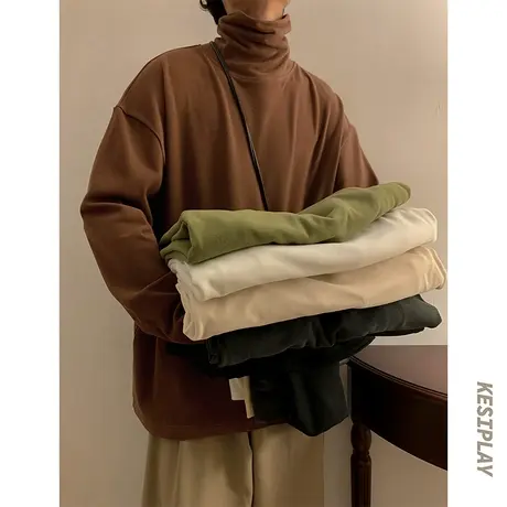 高领打底衫男内搭ins港风潮流百搭长袖t恤春秋季新款卫衣宽松上衣图片