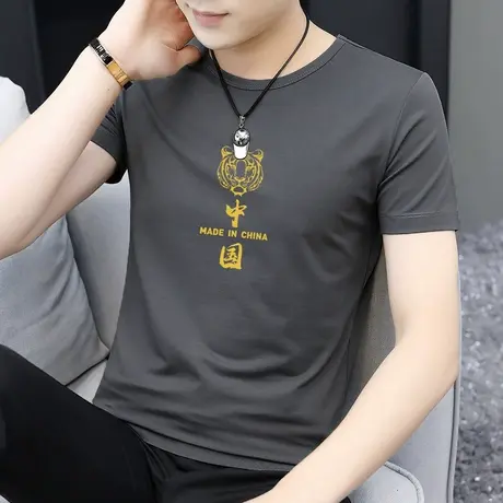 莫代尔虎年t恤男短袖中国潮流印花圆领上衣服夏季冰丝半袖体恤衫商品大图