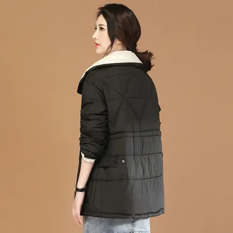 韩潮袭人立领时髦休闲黑色棉服女2023冬新款加厚宽松显瘦棉衣外套图片