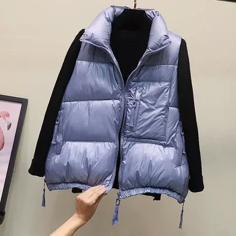 2023新款秋冬季韩版立领亮面棉马甲女宽松马夹外穿无袖面包服外套商品大图