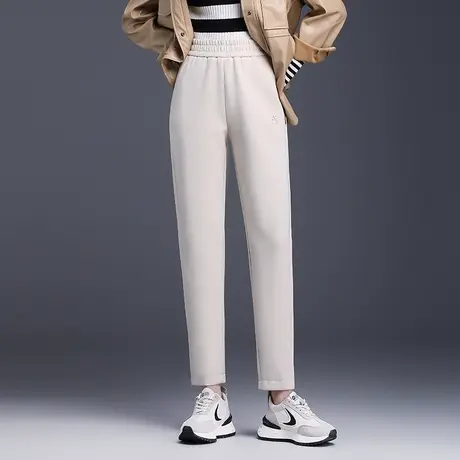 百搭休闲裤女秋冬2023新款松紧高腰显瘦哈伦裤减龄时尚小脚萝卜裤商品大图