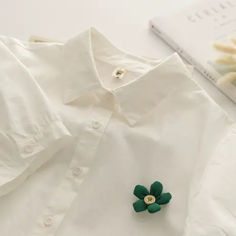 夏装文艺小清新可爱减龄职业纯棉白色短袖衬衫女学生百搭半袖上衣图片