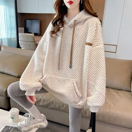 羊羔毛外套女秋冬韩版宽松bf慵懒风ins加绒加厚百搭羊羔绒卫衣潮商品大图