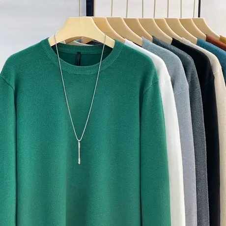 2023秋冬新款男毛衣宽松圆领肌理感韩系百搭纯色打底衫肌理针织衫商品大图