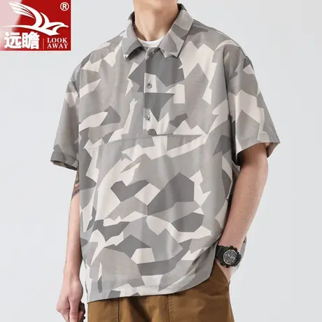 夏季薄款透气POLO衫男士宽松休闲灰色迷彩T恤潮翻领半袖上衣男人图片