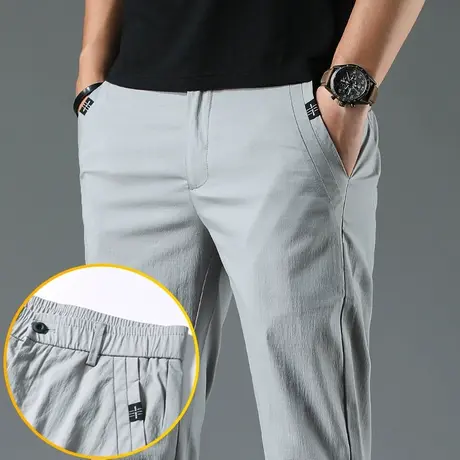 男士冰丝浅色夏裤夏季超薄款宽松紧腰休闲长裤弹力透气男裤子西裤商品大图