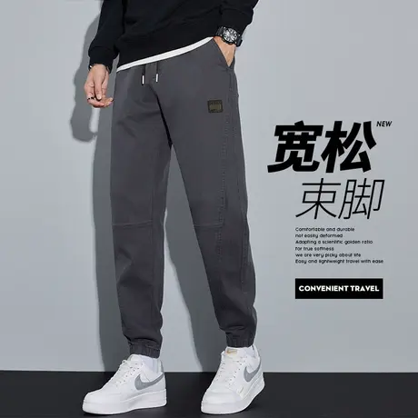 潮牌束脚痞帅拼接哈伦休闲裤子秋冬季男装美式高街工装春秋款男裤商品大图