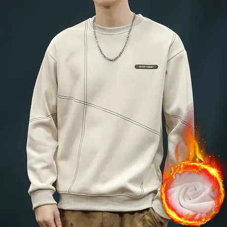 2024年新款男生冬季加绒加厚保温长袖上衣秋冬款抓绒打底圆领卫衣商品大图