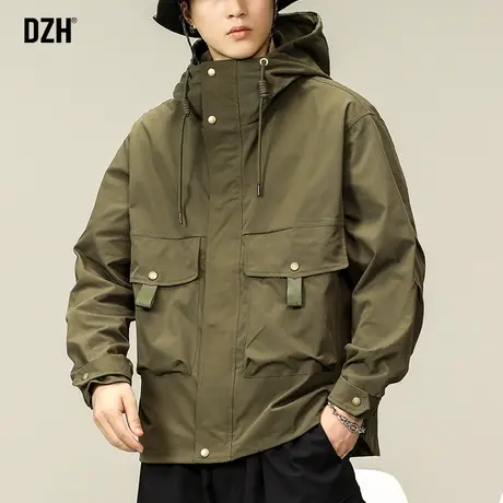 男士军绿色冲锋衣男款秋季工装外套男潮牌登山服2023新款休闲夹克商品大图
