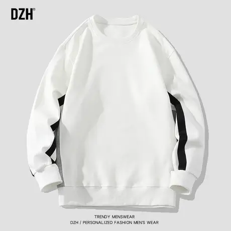 男士白色卫衣男圆领小众设计感宽松春秋外套长袖上衣男装2024新款图片