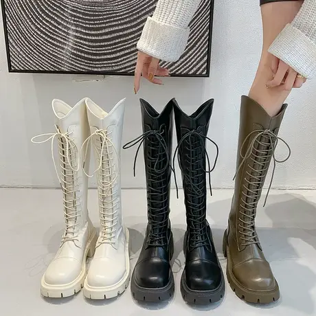 长筒不过膝长靴女冬2023新款厚底瘦瘦靴小个子增高骑士靴不掉筒靴图片