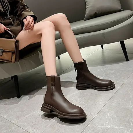 2024新款秋冬季粗高跟短靴女圆头显瘦中跟瘦瘦靴气质百搭小踝靴子商品大图