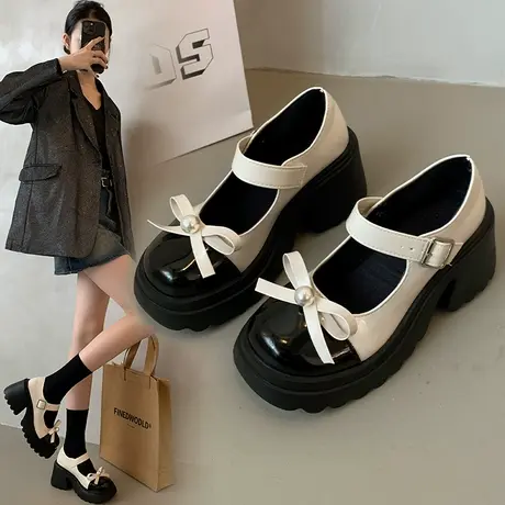法式玛丽珍小皮鞋女2023秋季新款小香风配裙子单鞋子女粗跟高跟鞋图片