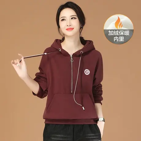 韩潮袭人连帽长袖加绒保暖卫衣女2023冬季新款百搭显瘦休闲上衣图片