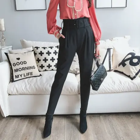 【断码六折优惠福利】女春千鸟格休闲长裤显瘦萝卜裤气质小脚裤商品大图