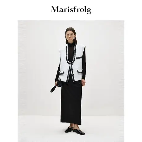 【香风花呢】玛丝菲尔春白色U领小香风时髦马甲外套女商品大图