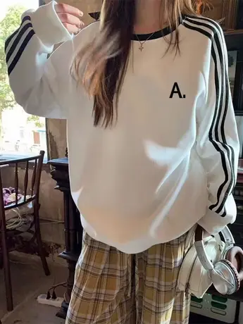 美式oversize大码圆领卫衣女外套2024年新款加绒加厚秋冬季上衣商品大图