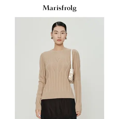 【商场同款】玛丝菲尔针织衫春季新款肌理感棕色羊毛套头针织衫商品大图