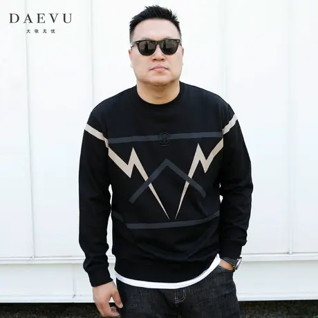 大依无忧秋季新款几何线条大号潮胖子加肥加大码男款圆领长袖卫衣商品大图