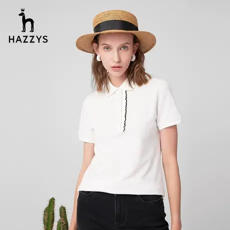 Hazzys哈吉斯短袖木耳边门襟polo衫女夏新款短袖T恤图片