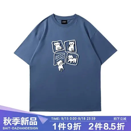 百T大战国潮日系猫咪短袖青少年t恤衫童趣涂鸦ins茶歇风宽松打底商品大图