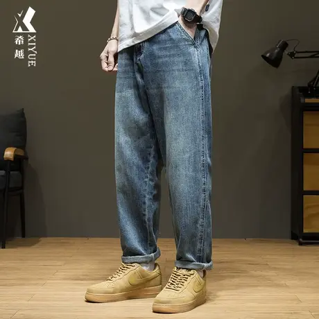 希越美式潮牌水洗牛仔裤男2024春季新款工装百搭裤子男士宽松大码商品大图