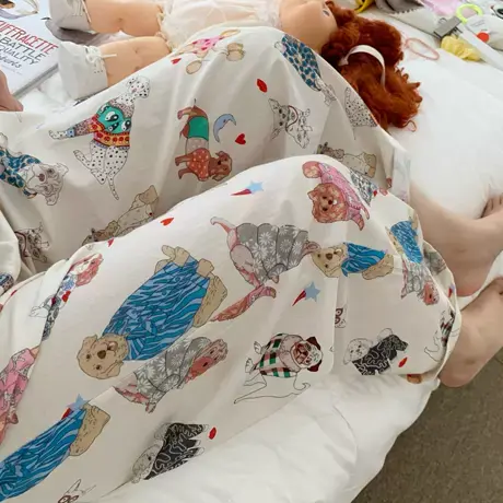 韩国春季ins风卡通可爱甜美居家长裤纯棉家居裤可外穿睡裤宽松商品大图