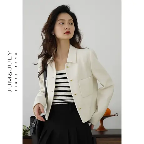 嘉茱莉2024春季新款翻领小香风外套女小个子短款上衣女士短外套图片