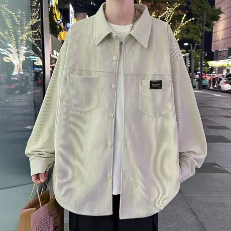 灯芯绒衬衫式外套男春季新款潮牌港风宽松痞帅长袖衬衣男生上衣服图片