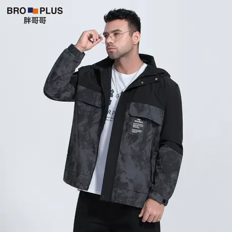 胖哥哥大码男装连帽休闲夹克迷彩外套男加绒秋冬季加肥加大宽松潮图片