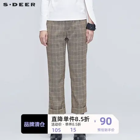 sdeer圣迪奥新品英伦风格纹拼接长裤裤子设计感女小众S20380812🌉图片