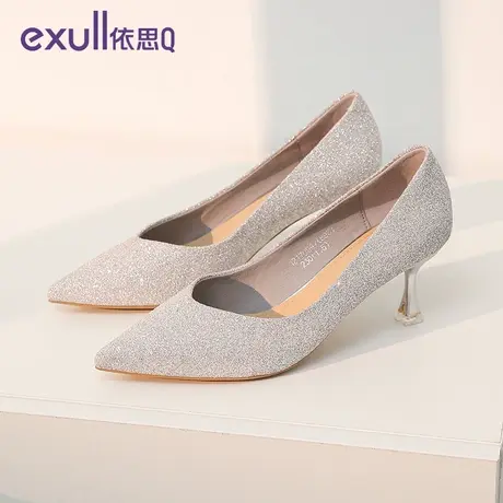 exull/依思Q2024年春秋季新款伴娘女鞋仙女风酒杯跟时尚女高跟鞋图片