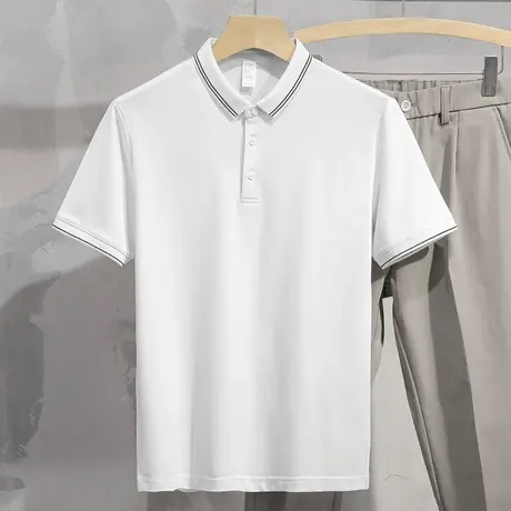 翻领保罗polo衫男士短袖t恤纯色白色上衣服夏季冰丝冰感有领半袖商品大图