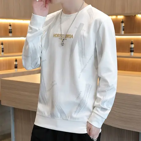 男士圆领卫衣春秋款宽松潮牌百搭男生长袖t恤薄款无帽秋季上衣服商品大图